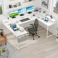 thumbnail image 3 of Garvee U Shaped Computer Gaming Desk with LED Light & Power Outlets, Reversible 78.8" Large PC Desk with Monitor Stand & Storage Bag, Home Office Desk, Study Desk, Writing Desk, Workstation, White, 3 of 8
