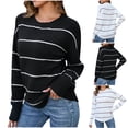 thumbnail image 5 of PFRNLF Womens Stripes Sweaters Long Sleeve Crewneck Casual Tops Lightweight Knit Pullover, 5 of 5