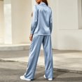 thumbnail image 4 of Xinoom Women's 2 Piece Satin Matching Set, Lapel Button Down Shirt & Drawstring Wide Leg Pants, Elegant Casual Outfit, Gift for Ladies, Dinner Gathering Light Blue,XL, 4 of 7