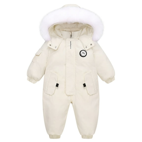 LYMAYTER Infant Unisex Fleece Onesies Girls Boys Winter Hooded Snowsuit Baby down Cotton Bodysuit for 2-6 Years