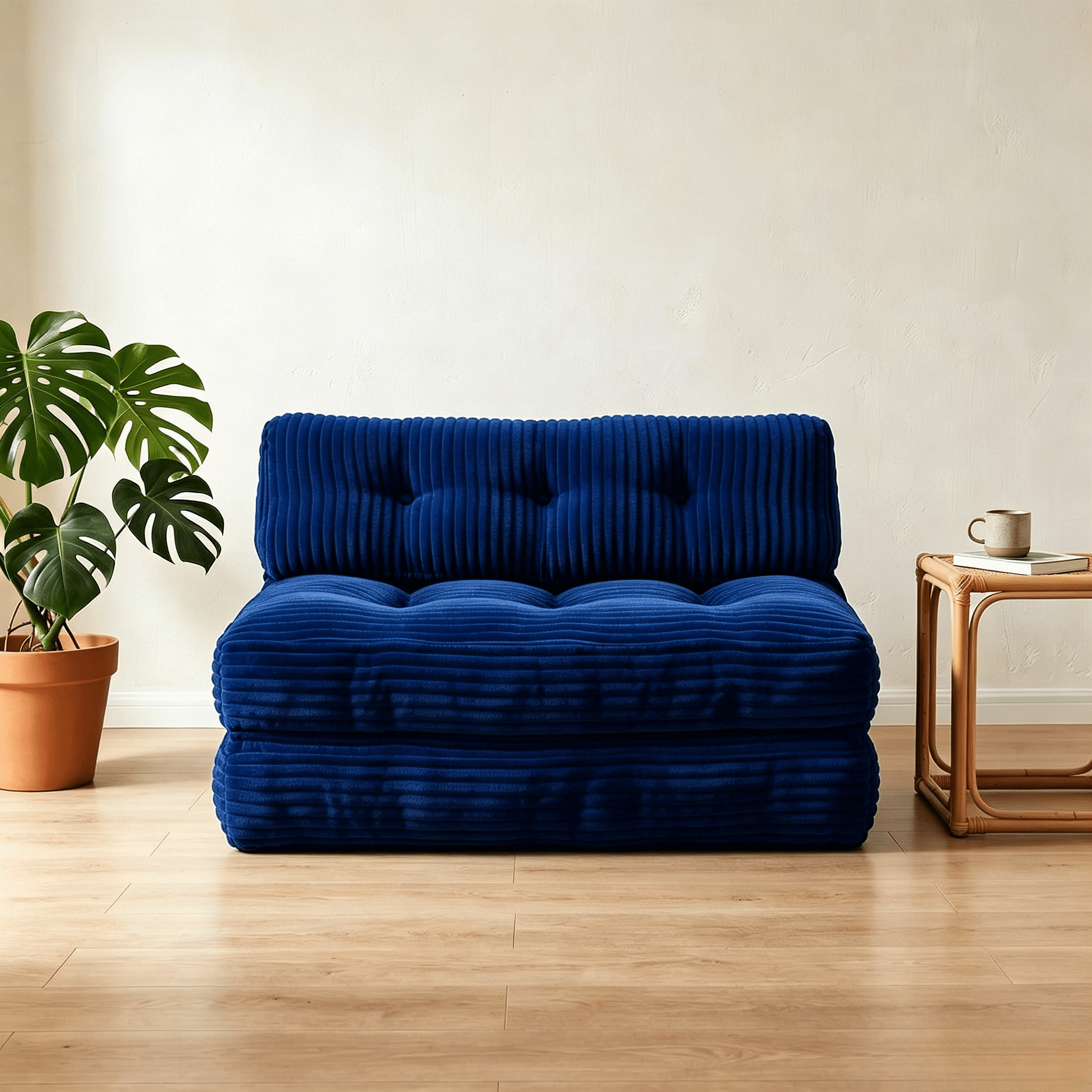 Howcool Corduroy Folding Sofa Bed,3 in 1 Convertible Sleeper Chair with Pillow & Lumbar Pillow,Boneless Floor Sofa Couch Lounge Chair for Living Room Dorm,Navy