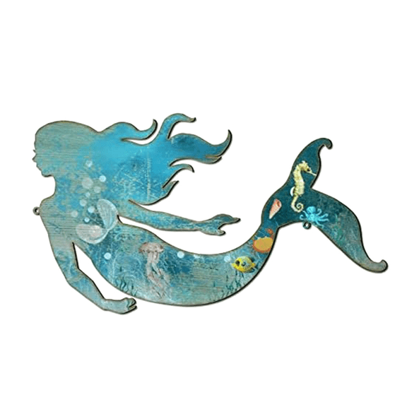 New Arrivals Metal Mermaid Wall Art Rustic Hanging Decor Blue 22cm