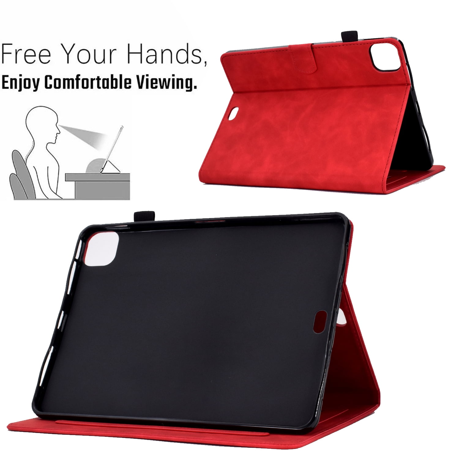 Allytechgroup iPad Pro 11 2024 M4 Case Cover, Eiffel Tower Butterfly Embossed Stylish Bumper Auto Sleep Wake Protective Kickstand Slim Fit Pencil Holder Case for Apple iPad 11 Inch Pro 2024, Red
