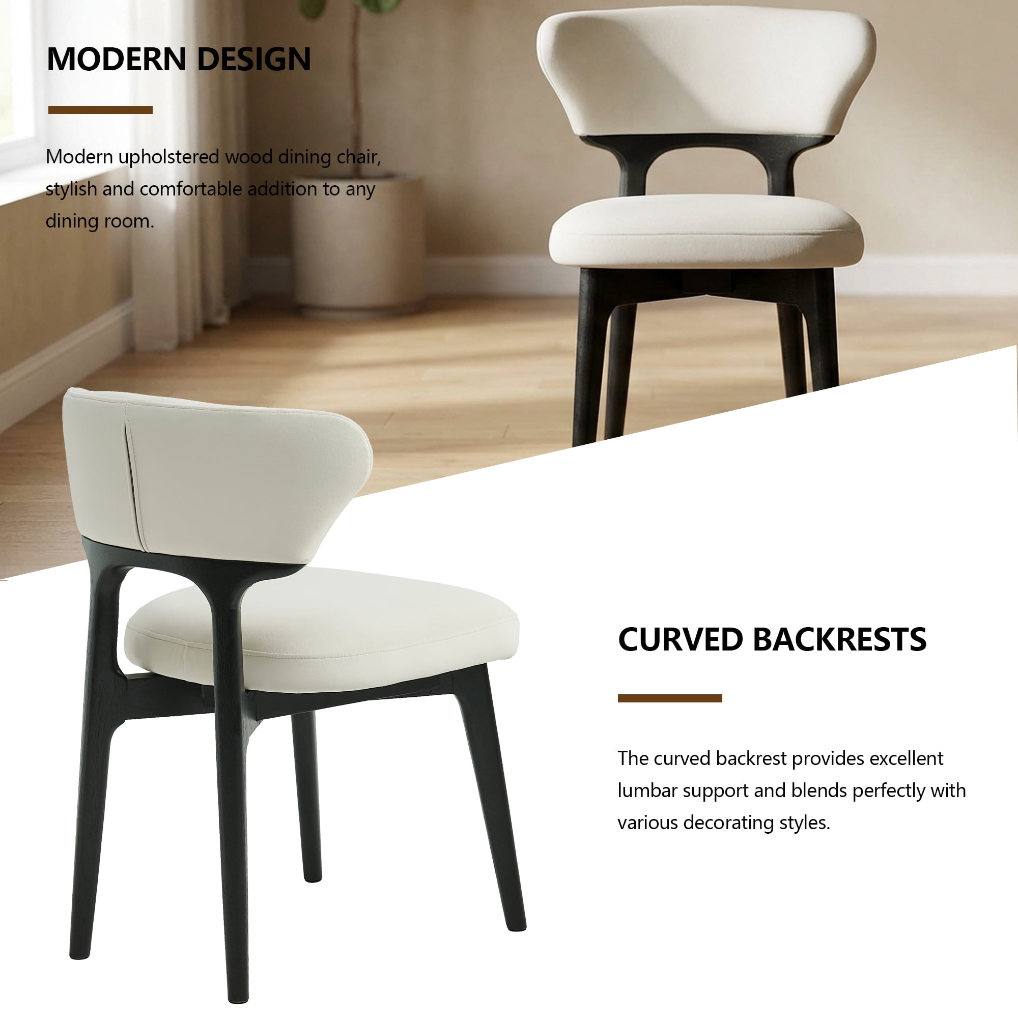 Noble House Solid Wood Dining Chairs Set of 4 Black Modern Upholstered Dining Room Chair
