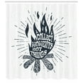 thumbnail image 3 of Saying Shower Curtain, Sketchy Grunge Interpretation of Hand Drawn Campfire with Phrase Bonfire, Fabric Bathroom Set with Hooks, 69W X 84L Inches Extra Long, Dark Night Blue White, by Ambesonne, 3 of 3