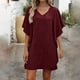 thumbnail image 4 of Mujeres manga corta vestidos de verano cuello en V sólido Batwing manga suelta cambio longitud de rodilla casual cómodo vestido corto de manga larga para mujeres, 4 of 6
