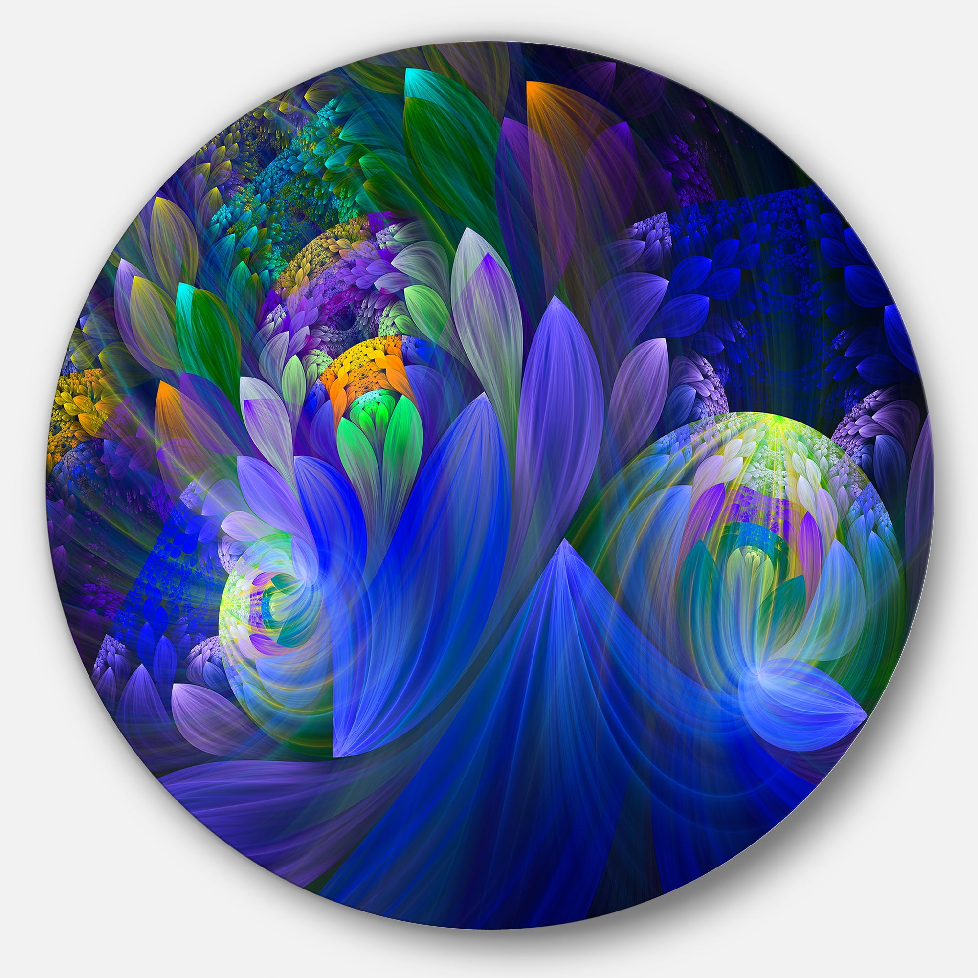 Designart 'Blue Fractal Flower Bouquet' Floral Circle Metal Wall Art