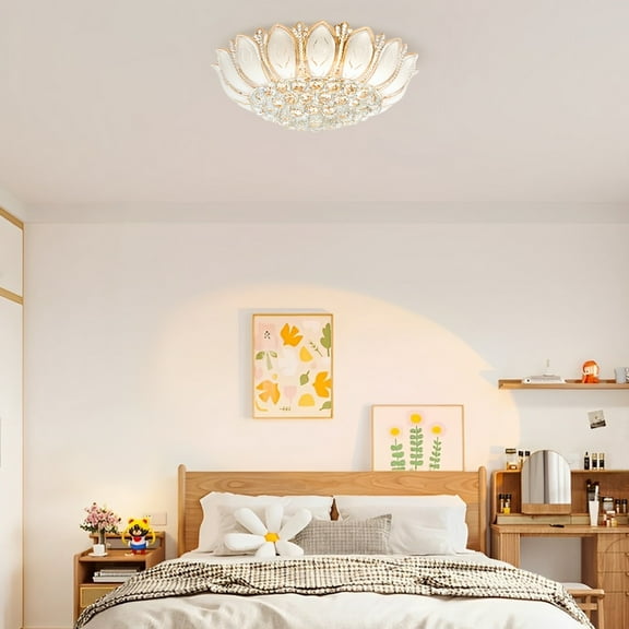 23.5" 7-Head Ceiling Light Flush Mount Lamp Lotus Fixture Chandelier W/ Remote for Living Room, Bedroom