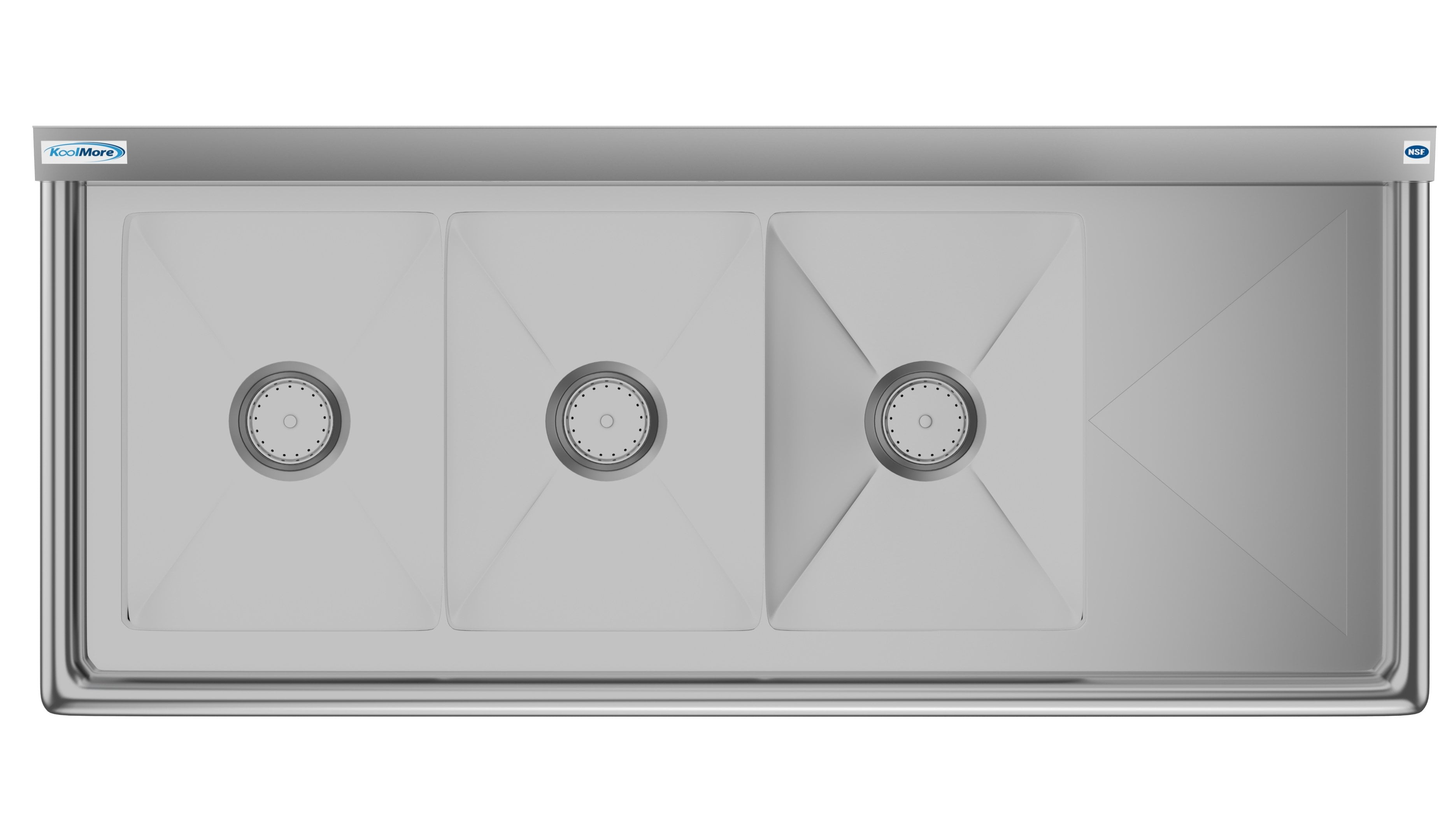 3 Compartment 51" Stainless Steel Commercial Kitchen Sink with Drainboard - Bowl Size 12" x 16" x 10"