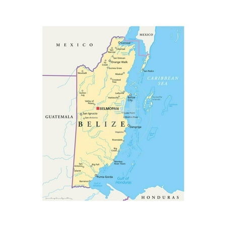 Belize Political Map Print Wall Art By Peter Hermes