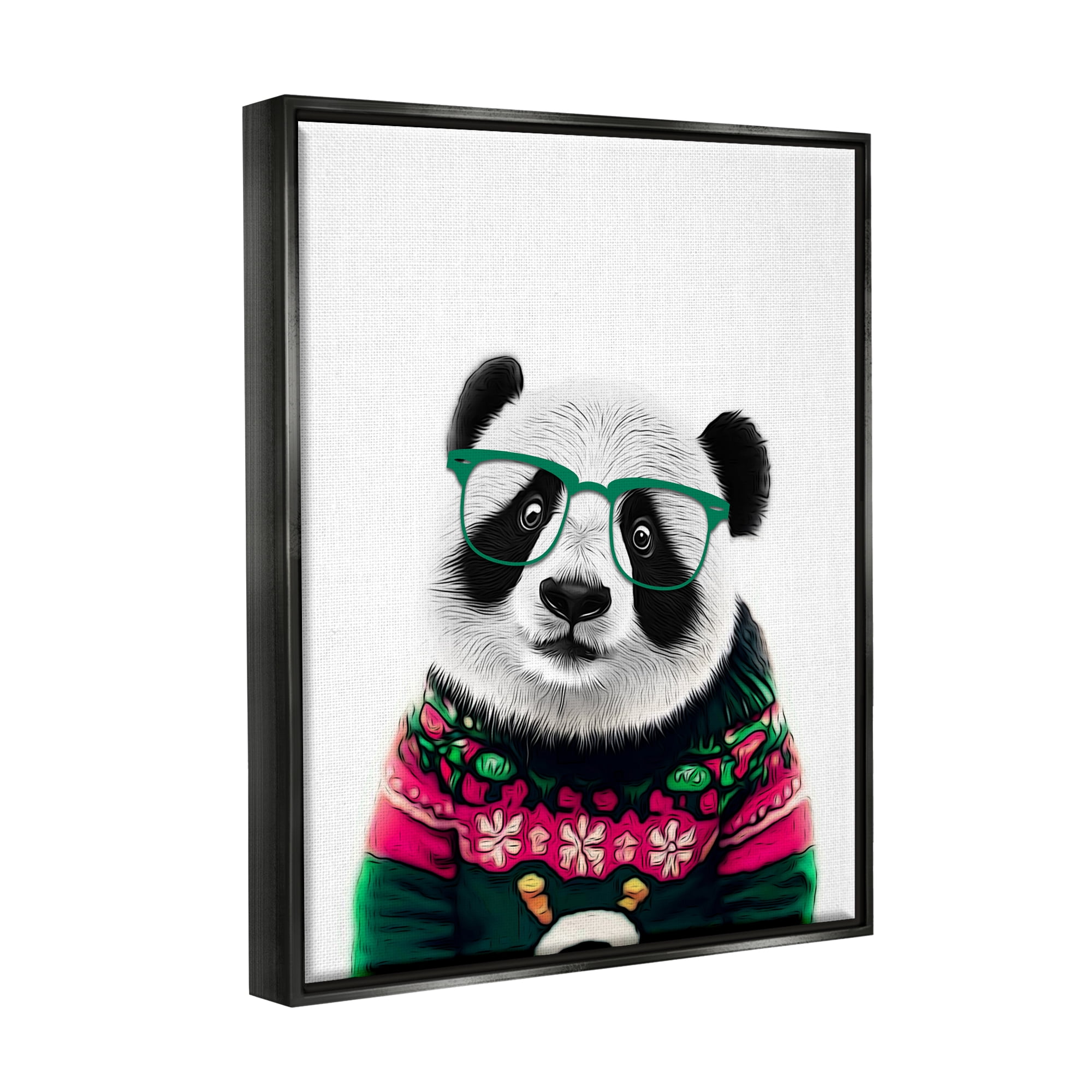 Stupell Industries Panda in Holiday Sweater Holiday Painting Black Floater Framed Canvas Art Print Wall Art, 25 x 31