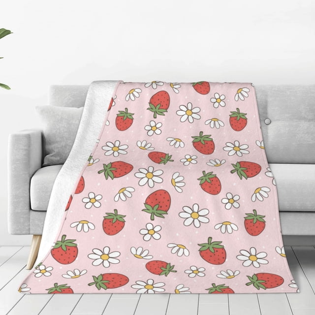 Fotbe Strawberry Floral Manta de Franela Acolchonada con Estampado, Súper Suave y Esponjosa, Extra Grande para Sofá, Cama, Uso Todo el Año-40"x30"