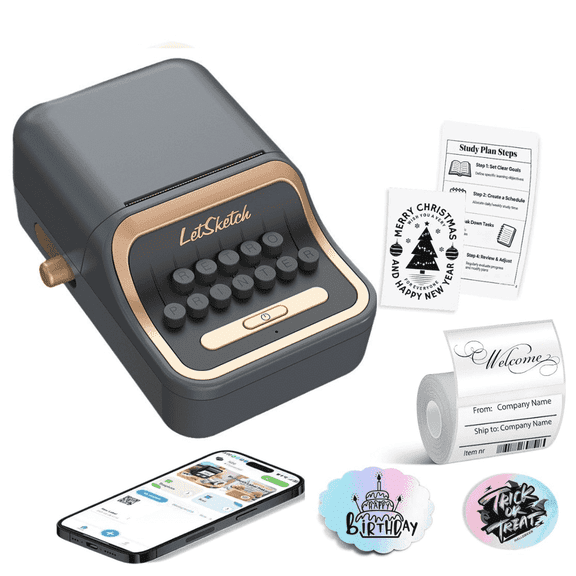 DUANJY Wireless Mini Retro Label Maker Machine with Tape, Bluetooth Portable Thermal Sticker Printer for Phone, Small Business, Address, Logo, Code, Food, Home, Kitchen with Label (Black)