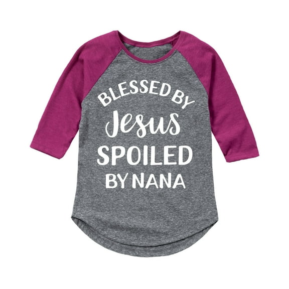 Solid Light - Blessed By Jesus Nana - Youth Girl Shirt Tail Raglan