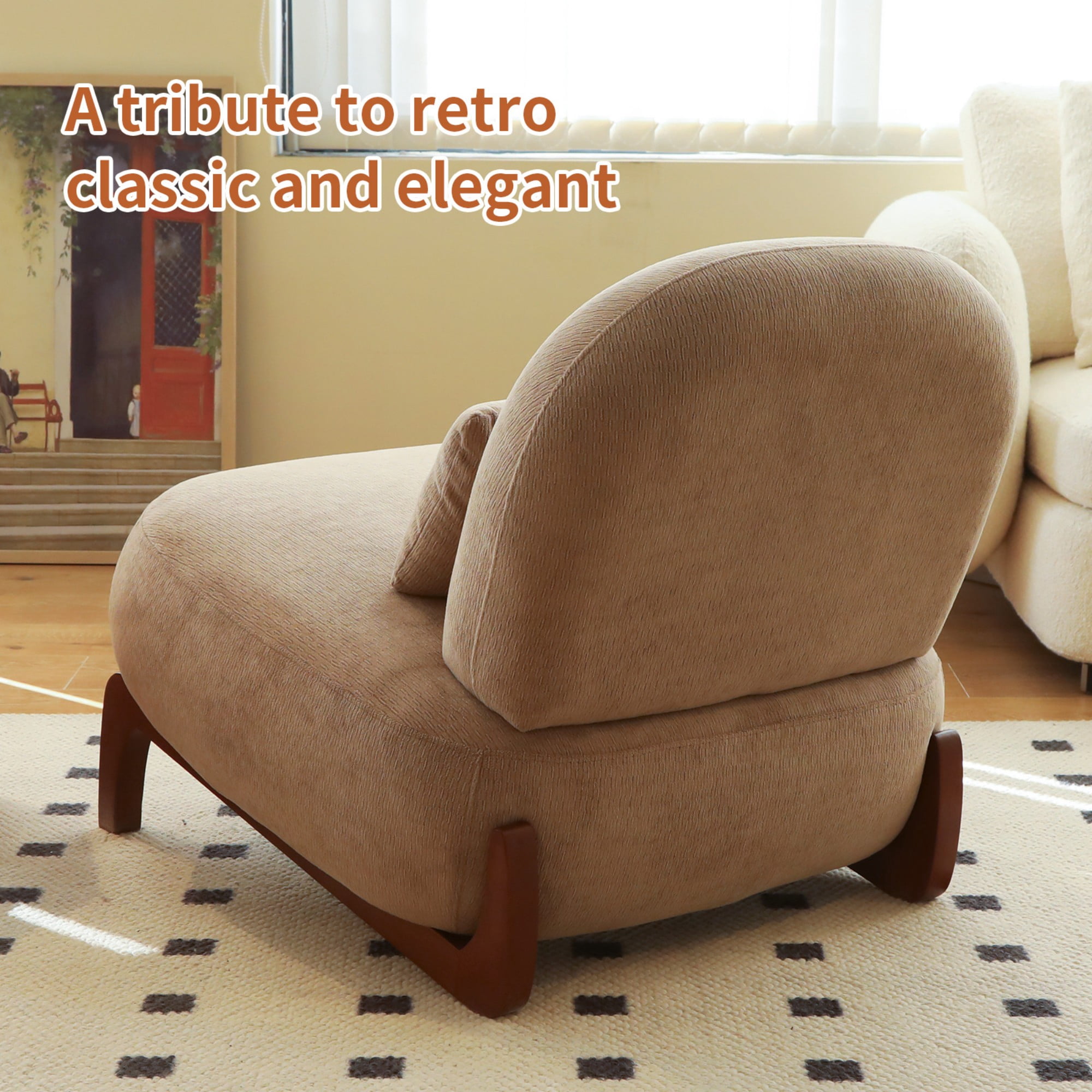 BSHTI 28.4" Velvet Upholstered Accent Chair with Pillow, Comfy Armless Design, Wood Legs for Living Room(Camel)