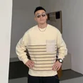 thumbnail image 2 of Ropa para hombre, camiseta con rayas empalmadas en la parte superior para hombre, sudaderas holgadas, ropa de calle de manga larga a granel, diseñador, informal, estética normal, 2 of 5