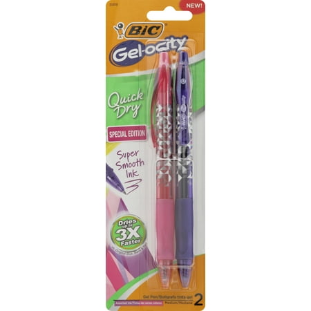 BIC Gel-ocity Quick Dry Special Edition Fashion Gel Pen, Medium Point (0.7 mm), Assorted Colors, 2-Count