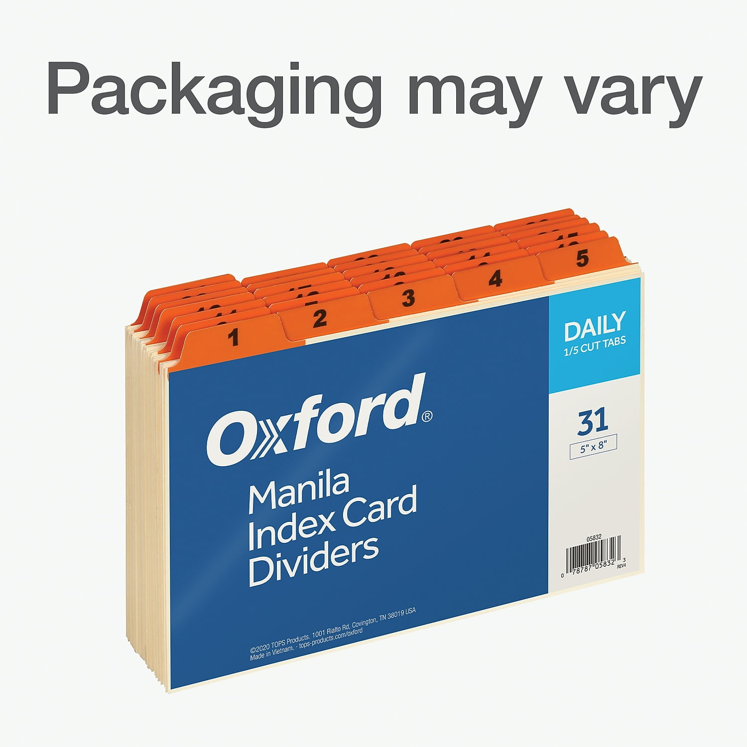 Oxford Manila Laminated Index Card Guides, Daily File Dividers