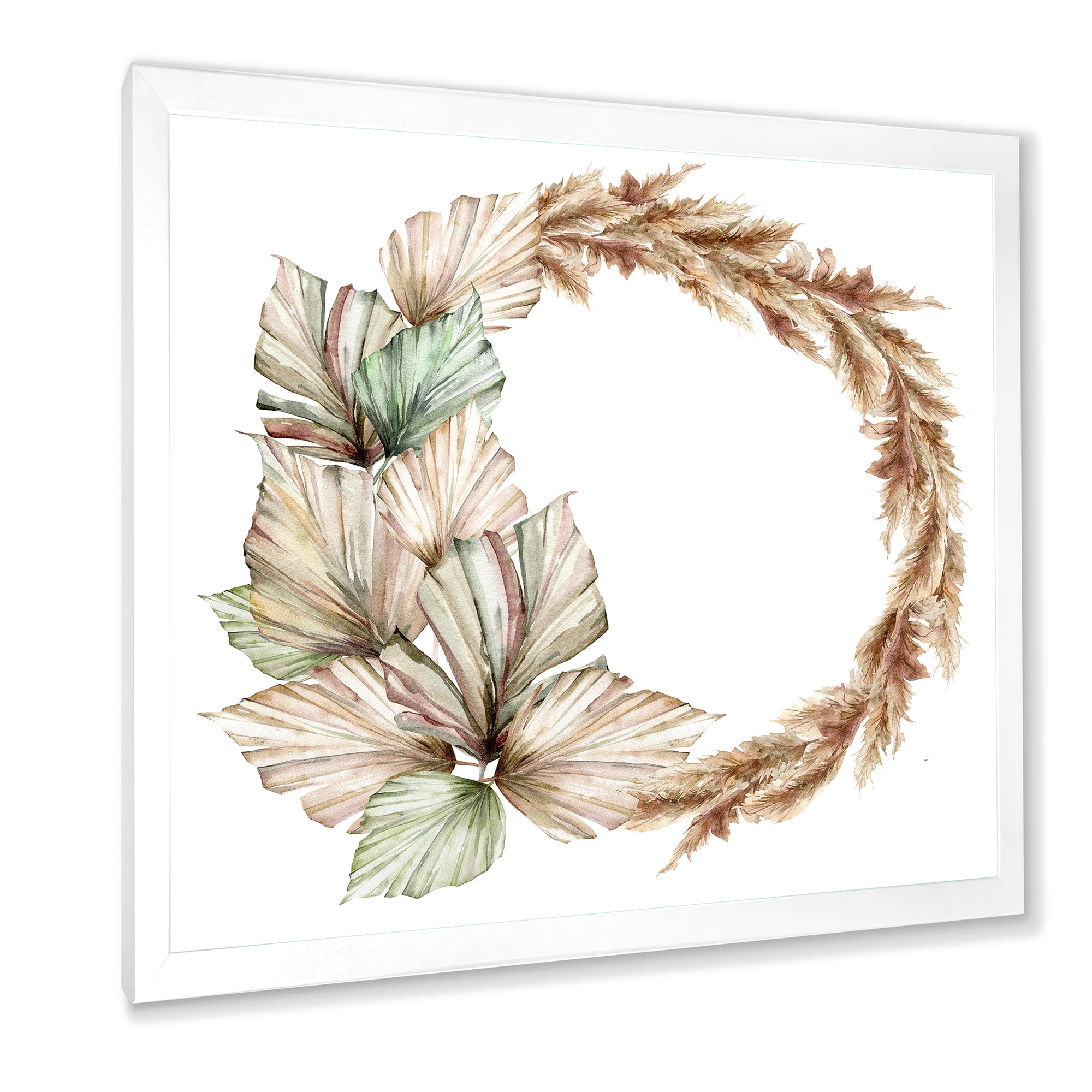 Designart 'Dry Palm Leaves and Pampas Grass With Wreath' Traditional Framed Art Print