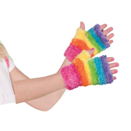 Rainbow Fairy Girls Child Fuzzy Costume Unicorn Rave Monster Glovelettes