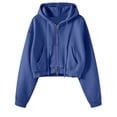 thumbnail image 4 of SNKSDGM Women Solid Cropped Full Zip Up Hoodie Jacket, Oversized Long Sleeve Drawstring Sweatshirt With Patch Pockets Casual Street Outer Tops Blue M, 4 of 5