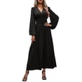 thumbnail image 2 of Karymi Summer Dresses for Women 2026 Satin Wrap V Neck Maxi Dress, Long Balloon Lantern Sleeve Ruched Empire Waist Flowy A Line Long Dress, 2 of 6