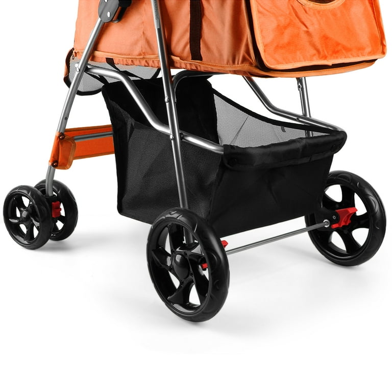 Pet Stroller 4 Wheels Dog Stroller Folding Carrier w/Cup Holders and  Raincover