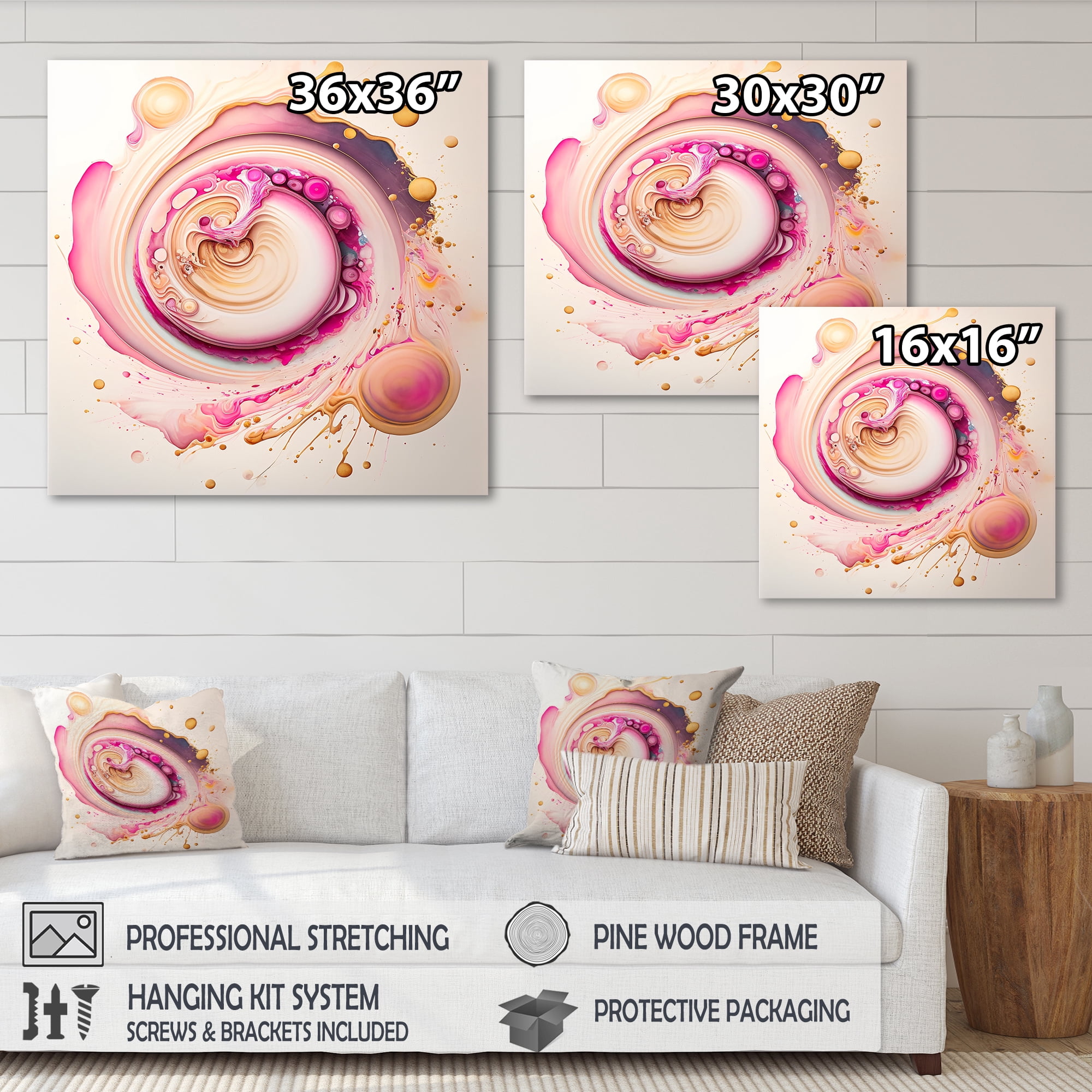 Designart Pink Liquid Swirl Canvas Wall Art