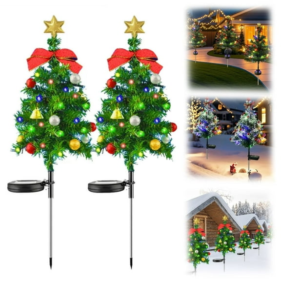 (Clearance) XIANXIAN Solar Christmas Trees Decorations, Solar Powered Xmas Tree Lights Outdoor Waterproof with LED Lights for Yard, Lawn, Pathway, Garden, Front Porch, Cemetery, Party Decor (2 Pack)