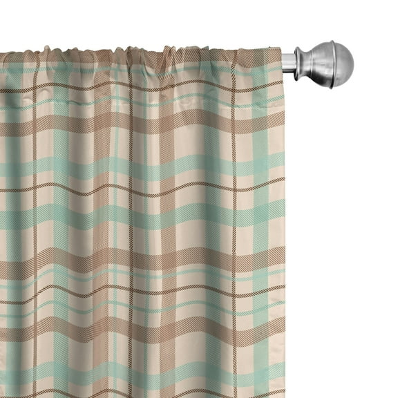 Ambesonne Plaid Curtains, Scottish Country Tartan, Pair of 28"x84", Brown Mint Green Beige