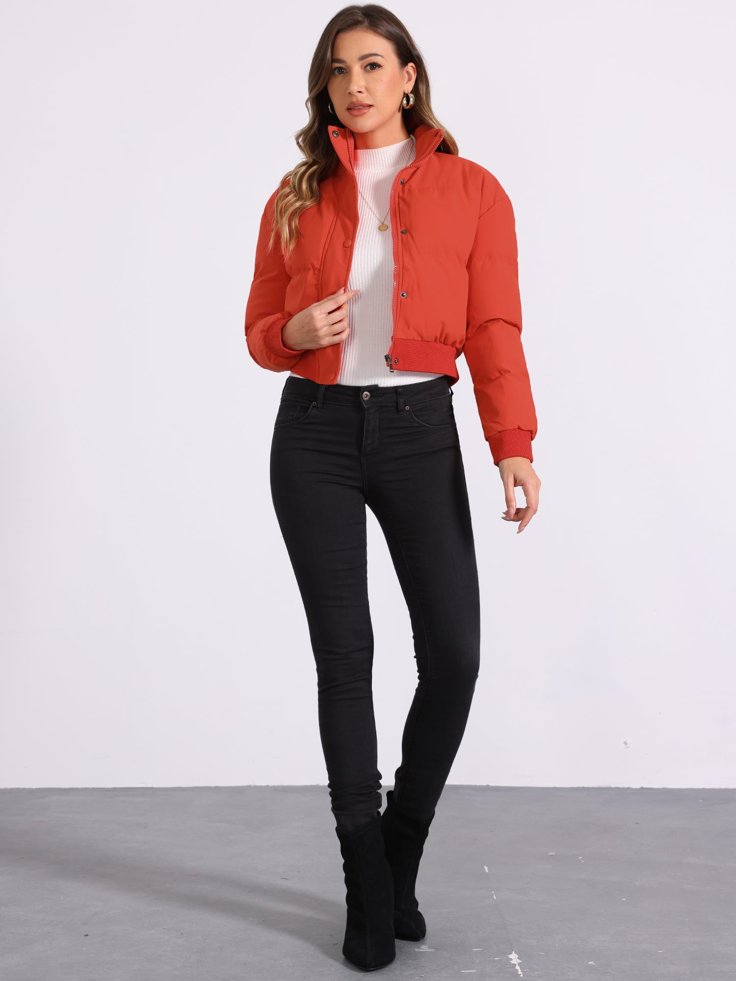DARING DIVA Women's Outwear Baggy Padded Cropped Bomber Jacket M Red