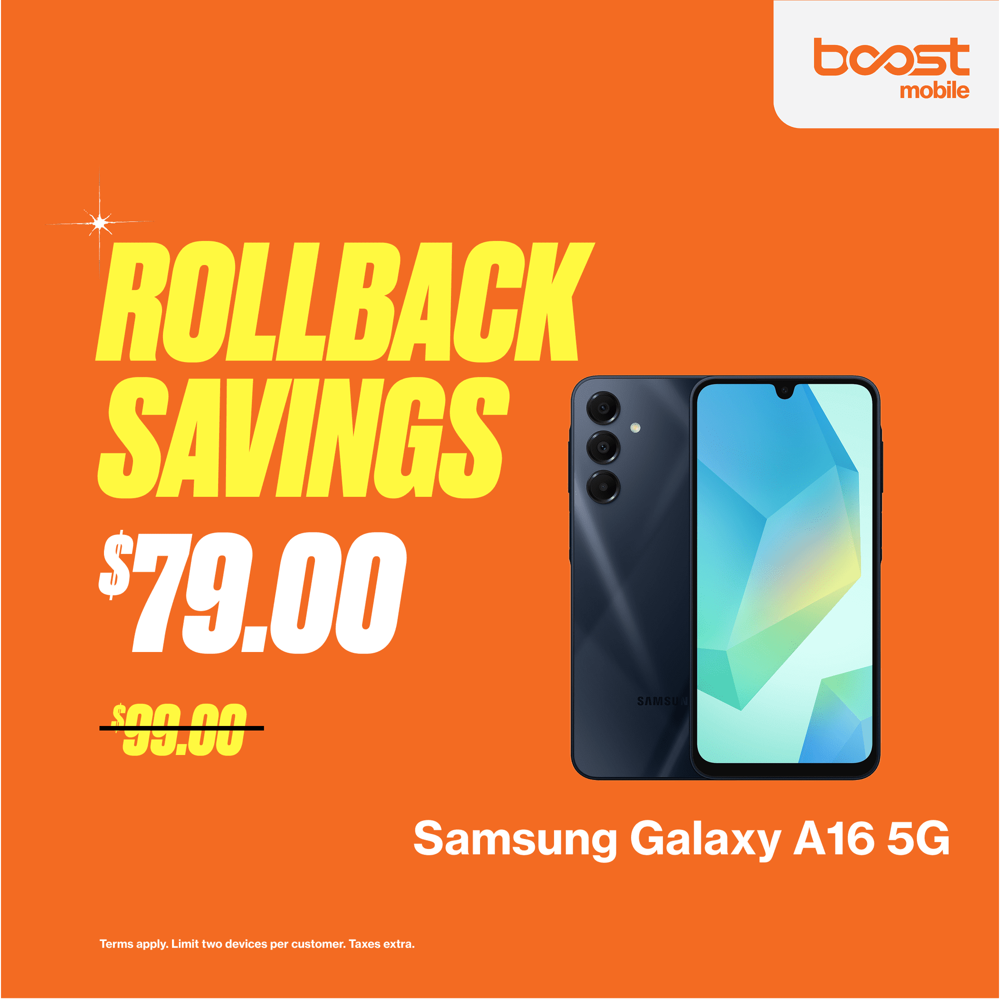 Boost Mobile Samsung A16, 5G, 128GB, Black - Prepaid Smartphone [Locked to Boost Mobile]