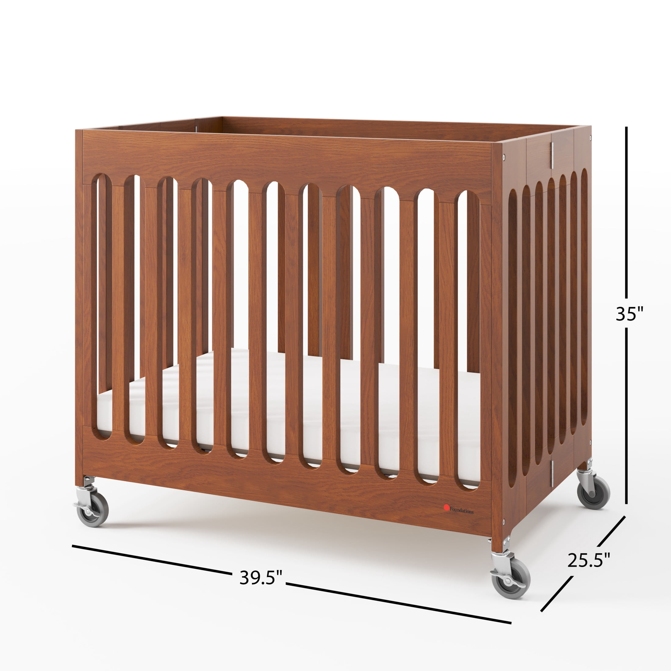 Foundations Boutique Folding Hotel Crib and Sheet Bundle - Includes Wooden Mini Crib with 3" Foam Mattress (Cherry) and 6-Pack White Fitted Compact Crib Sheets