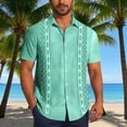 thumbnail image 2 of Men Hawaiian Shirt Vintage Striped Shirt Short Sleeve Summer Beach Causal Printed Shirt Big and Tall Size S-4XL Mint Green, 2 of 6