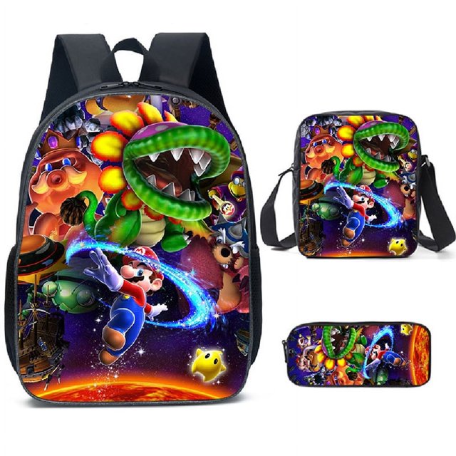 Mochila JM New de dibujos animados de Mario para estudiantes de primaria y secundaria, bolsa de poliéster, juego de tres piezas