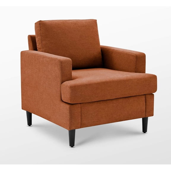 Mid-Century Accent Chair,Modern Linen Fabric Armchair for Living Room,Comfy Upholstered Reading Accent Chairs for Bedroom,Single Sofa Chair with Wood Legs (Orange, 1 Pack)