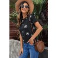 thumbnail image 2 of ABPHQTO Camiseta de mujer con cuello redondo y estampado de diente de león en negro, 2 of 5