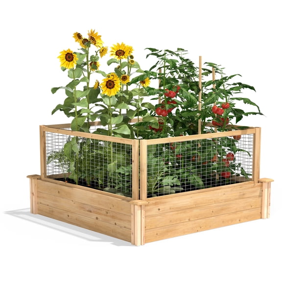 Greenes Fence 4' x 4' x 10.5" (3/4" Thick) Premium Cedar Raised Garden Bed with CritterGuard Fence System