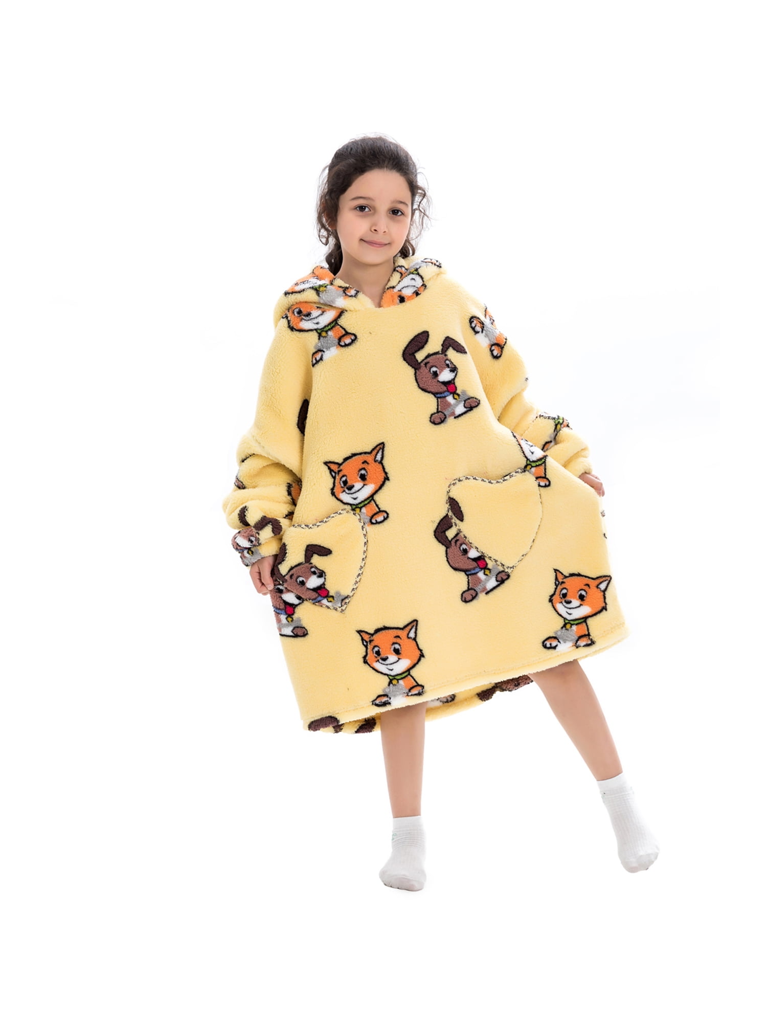 Oversized Hoodie Blanket Wearable Blanket Sweatshirt Plush Warm Cozy Fleece Top for Women Men Kids