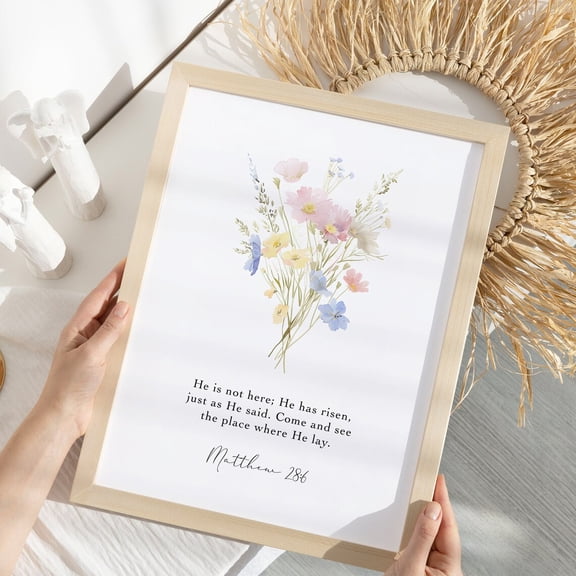Matthew 28:6 He Is Risen Bible Verse Christian Wall Art Farmhouse Decor Faith Print Religious, Unframed Paper Poster 8x10in