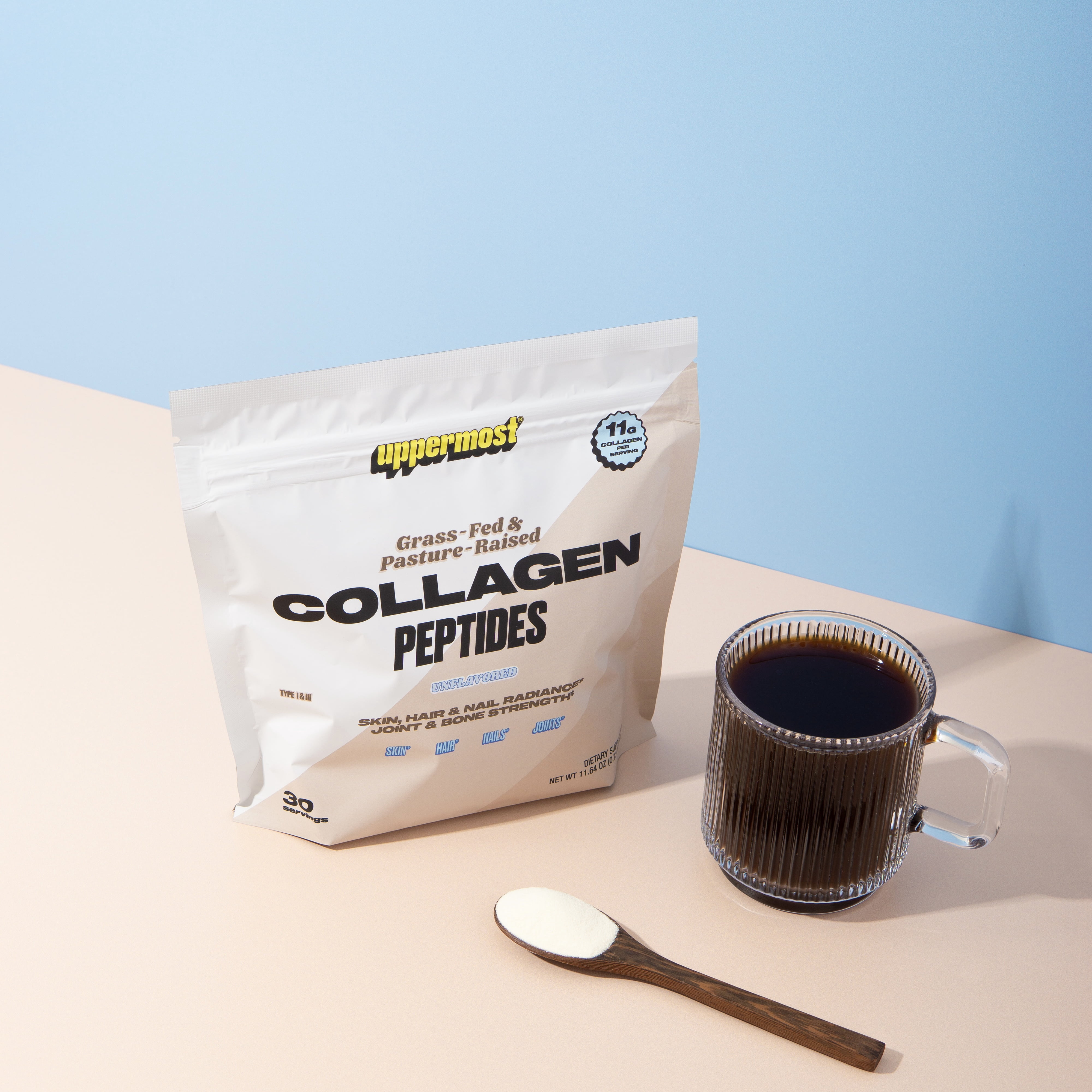Uppermost Collagen Peptides Powder, Grass-fed & Pastured-raised, Hydrolyzed Type 1 & 3, Unflavored, 30 Servings