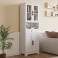 thumbnail image 5 of Ktaxon 67" Tall Bathroom Cabinet with 2 Drawers, Floor Storage Cabinet Wardrobes, 4 Door Wooden Cupboard Adjustable Shelf, White, 5 of 13