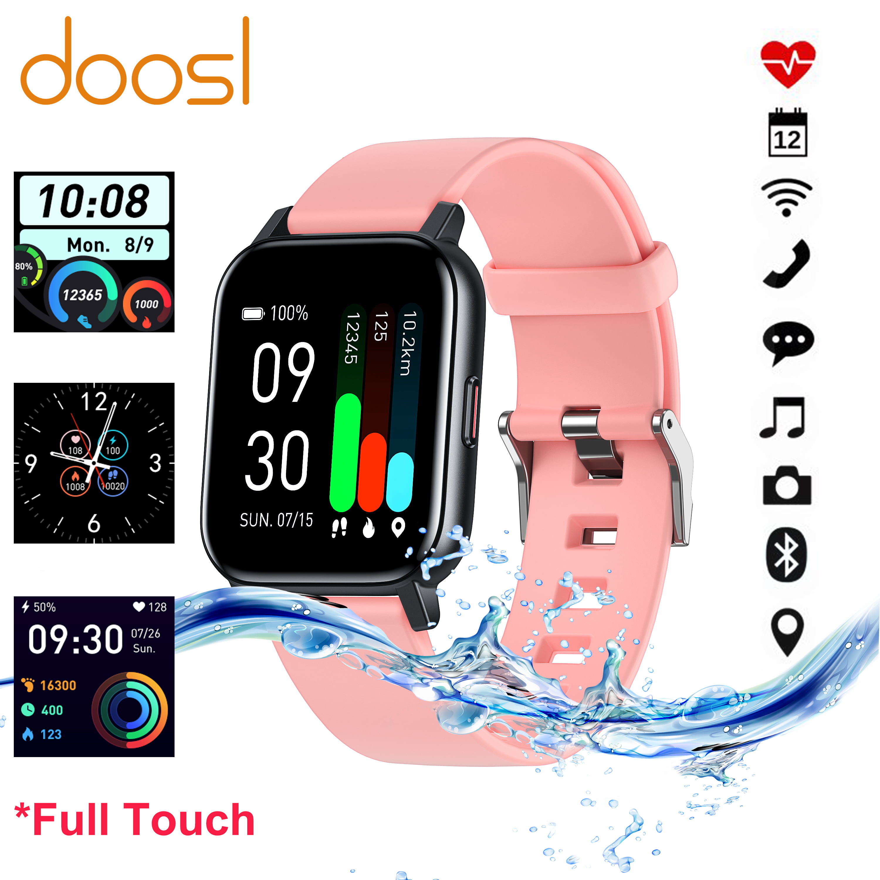 Doosl Smart Watch For Android And Ios Phones Compatible iPhone Samsung IP68 Swimming Waterproof Fitness Tracker Fitness Watch Heart Rate Monitor Smart Watches For Men Women Pink J351 - Walmart.com