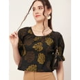 thumbnail image 5 of Moomaya Printed Cinched Waist Top, Half Sleeve Round Neck Retro Tops For Women, 5 of 9