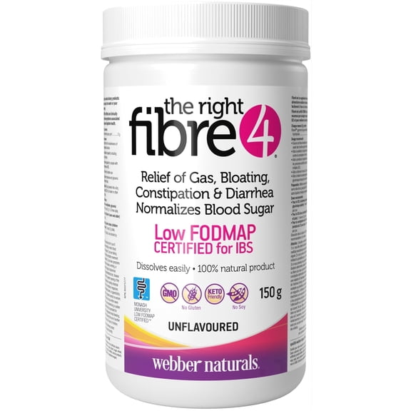 Webber Naturals The Right Fibre4 IBS Fiber Powder, Unflavored, 150g, Digestive Health & Regularity Support, Low FODMAP, Vegan