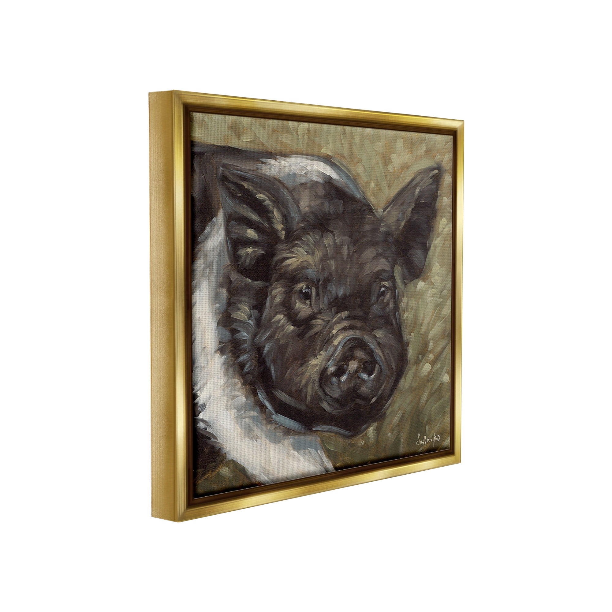 Stupell Industries Country Pig Painting Animals & Insects Painting Gold Floater Framed Canvas Art Print Wall Art, 25 x 25