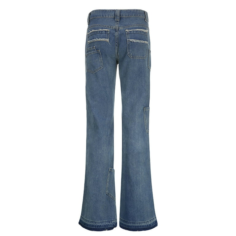 Sunisery Y2k Baggy Jeans for Women Low Waist Wide Leg Denim Jeans Casual  Cargo Pants Harajuku Pockets Trousers Streetwear Black M 