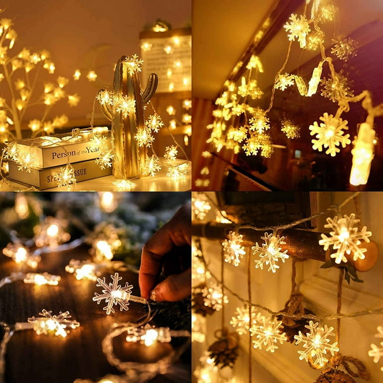 MAMOWEAR Christmas Snowflakes String Lights Outdoor, 50LED 16.4FT Snowflake  Decorative Xmas Lights Battery Operated, with Remote Control for Garden  Home Party Decoration (Warm White) 