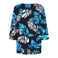 thumbnail image 6 of Plus Size Tops for Women Asymmetrical Square Neck with Button Detail Short Sleeve T-shirts Dressy Casual (3XL, Blue-Leaf), 6 of 7
