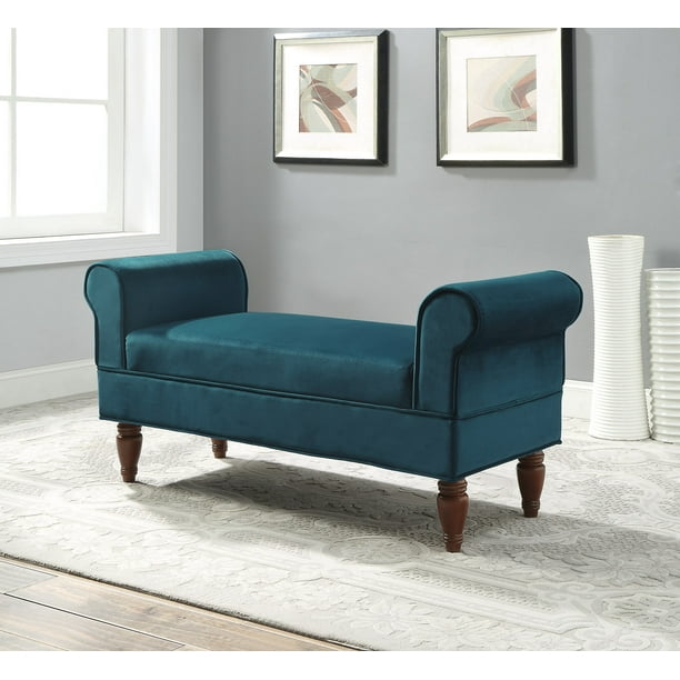 Linon Lillian Rolled Arm Upholstered, Upholstered Bench With Rolled Arms